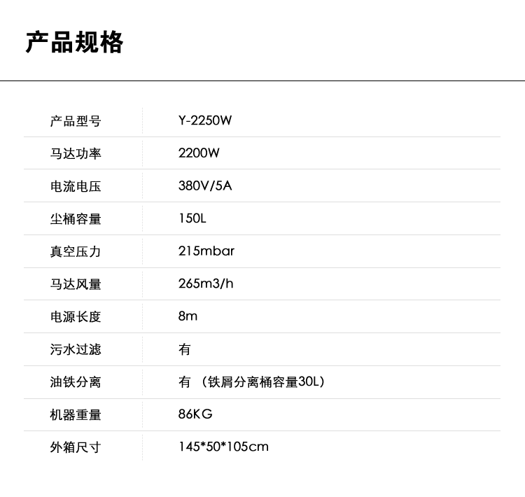 御衛仕工業級別吸油機Y-2250W